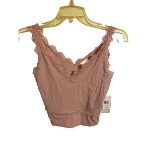Women's Lace Brim Cropped Tank Top - BKK Chance Dusty Pink Large